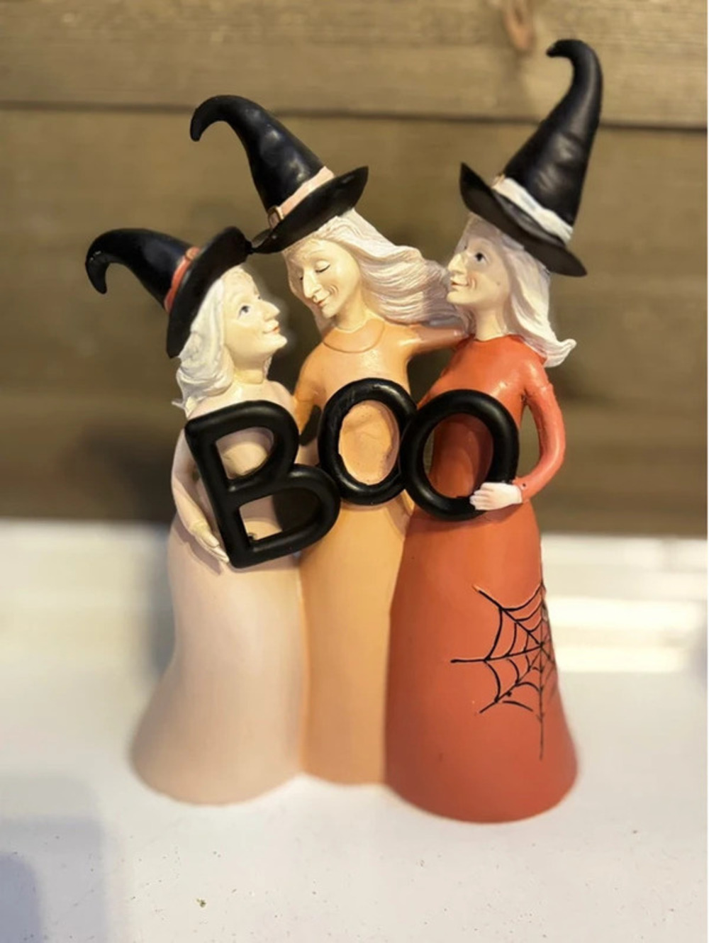 Boo witches figurine - 3 witches holding boo - Halloween decor 11 inch tall